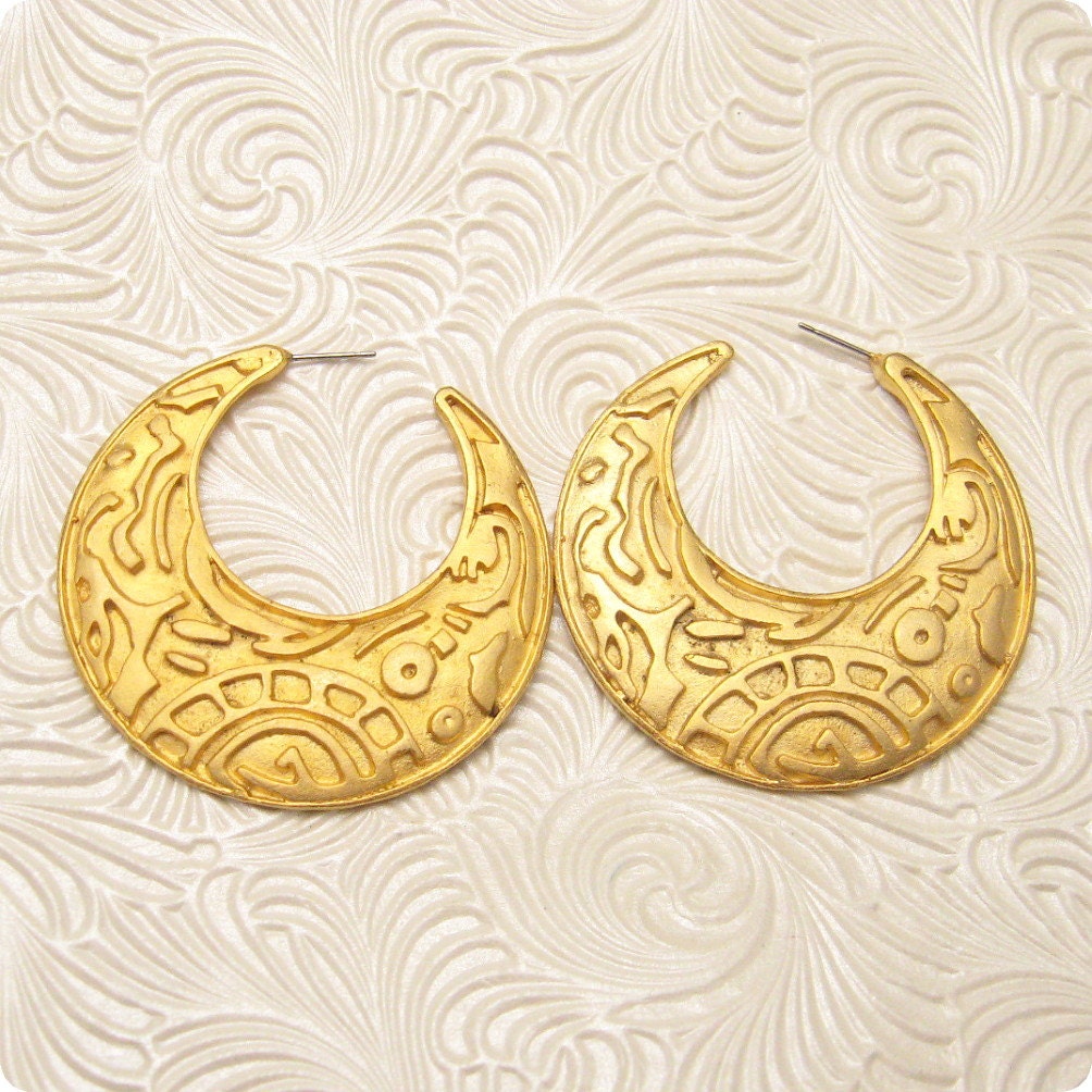 Vintage Hoop Earrings Large 80s E5460 by PurpleDaisyJewelry