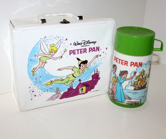 Vintage Peter Pan Vinyl Lunch Box Disney with Aladdin Thermos