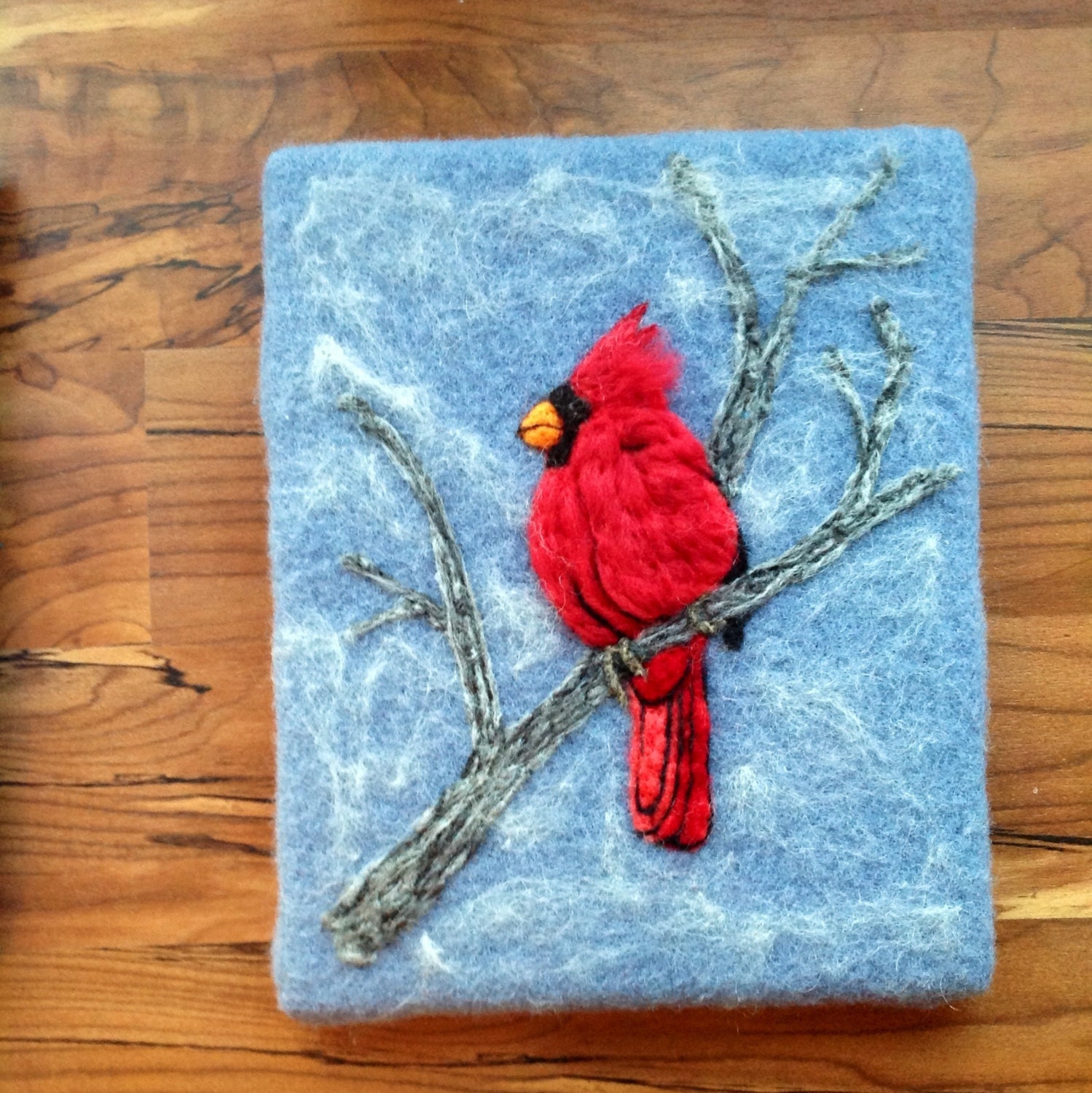 Needle felted wool painting cardinal birdbird art wool