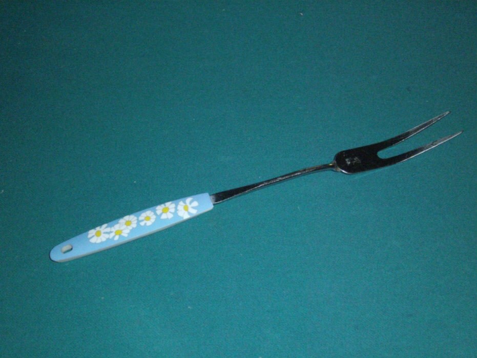 Vintage Serving Fork Daisy’s On Blue Made In Japan 1960s Meat