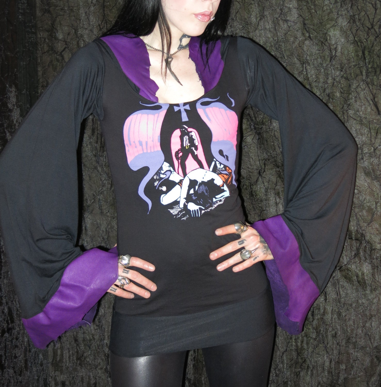 Electric Wizard Girls Witchfinder Purple Leather Tunic Hoodie