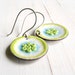 Enamel Earrings, Lime Green, White And Blue, Copper And Sterling Silver - Lovely Day