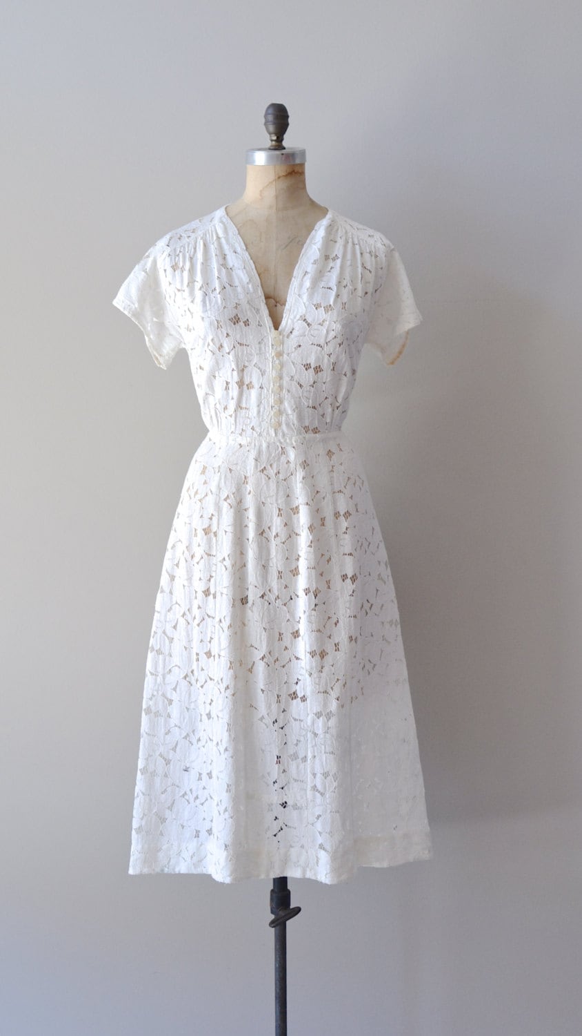 vintage 40s dress / white 1940s dress / Oleander Lace dress