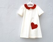 The Sofia Dress - Girls Dress with Red Velvet Heart and Peter Pan Collar - Valentines Day Dress (Made to Order Sizes 2 3 4 5 6 T)