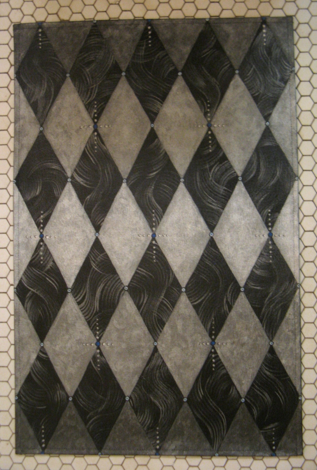 Harlequin rug floorcloth silver and black with Marble Pattern
