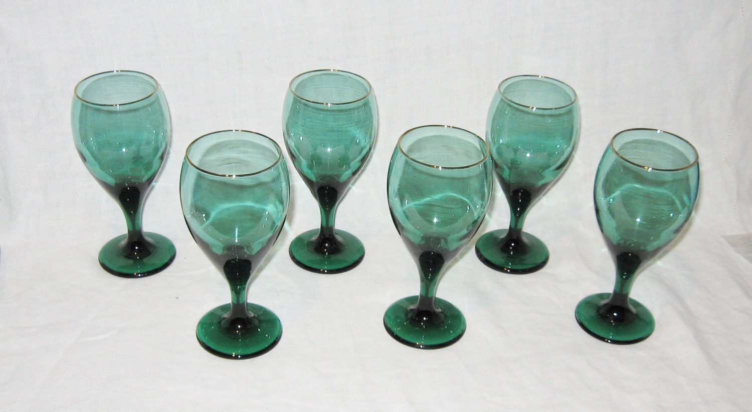 Set of 6 Vintage Green Wine Glasses Gold by VintageGaloreAndMore