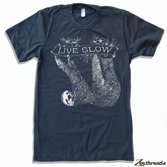 Mens SLOTH 2 (Live Slow) american apparel T Shirt S M L XL (16 Colos ...