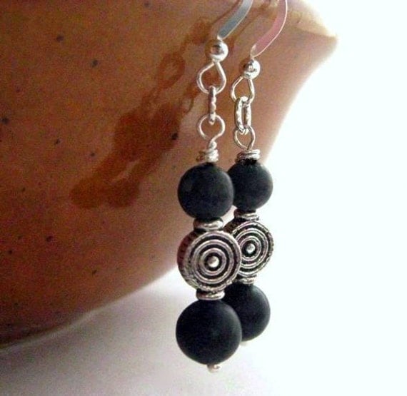 Celtic Earrings Black, Irish Kilkenny Marble. Handmade in Ireland. Dubh Linn