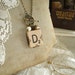 SCRABBLE Letter Necklace. Letter D Necklace. Rustic Charm Necklace. Vintage Wood Tile in Antiqued Brass Filigree. Upcycled Initial Necklace.