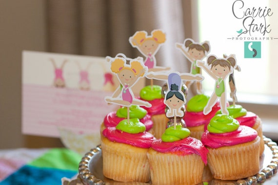 Gym Girls Party - Set of 18 Assorted Gymnast Cupcake Toppers by The Birthday House Il_570xn
