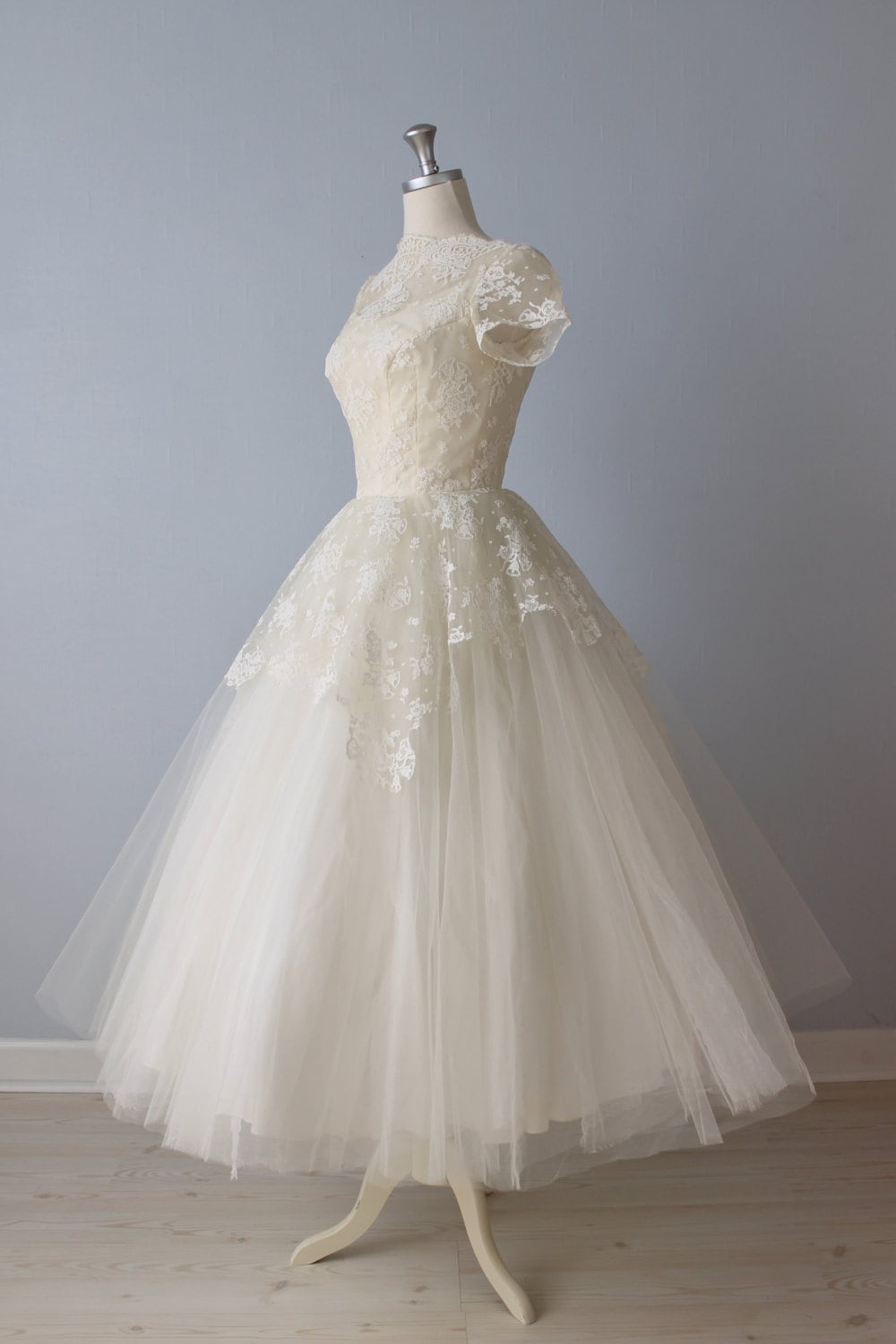 RESERVED Tea Length Wedding Dress / 1950s Wedding Dress