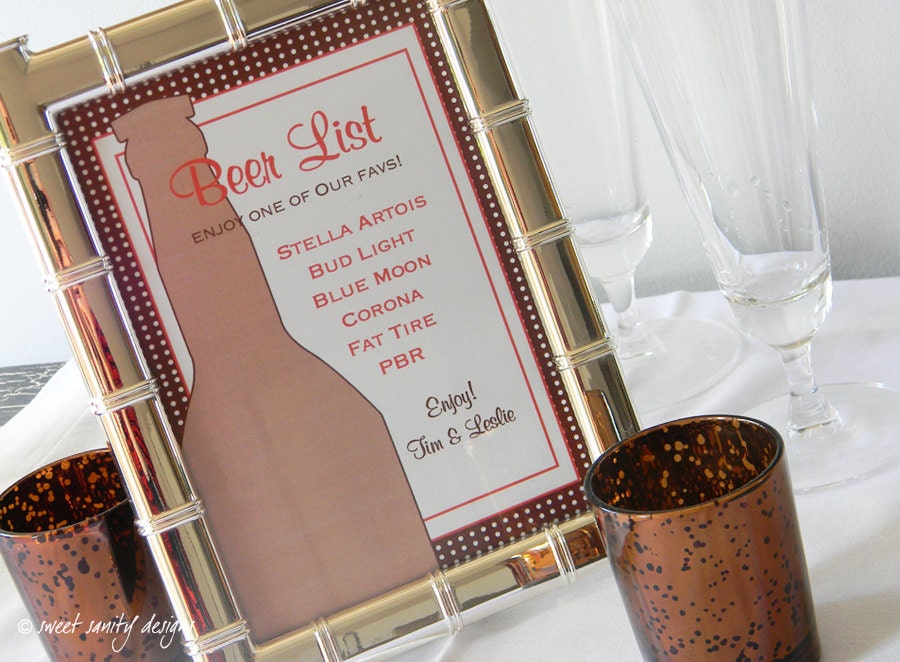 Reception Print Beer Menu // Wedding Brew List Bar by sweetsanity