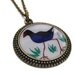 Pukeko bird pendant necklace New Zealand jewellery in antique brass, NZ jewelry, wearable art, blue, gray