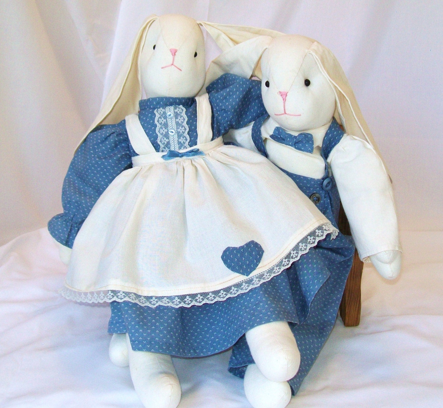 Vintage Muslin Bunny 19 Inch Rabbit Dolls Boy and Girl with