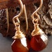 Brown Chalcedony Earrings, Wire Wrapped Dangle, Hand Forged, Hand made
