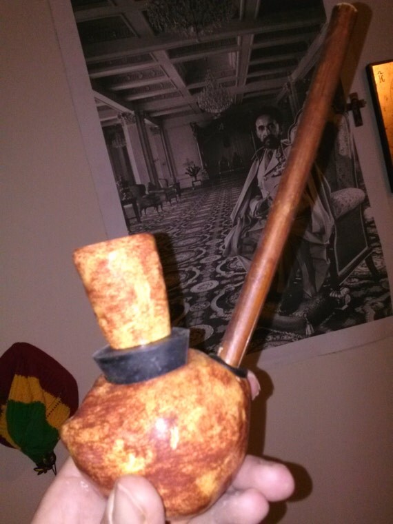 Ceramic mini chalice pipe with bamboo hose