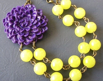 Flower Necklace Purple Jewelry Statement Necklace Yellow Jewelry Bridesmaid Jewelry Multi Strand Necklace Gift For Her