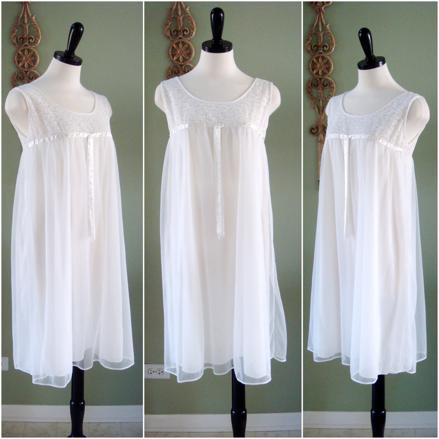 Baby Doll Nightgown Set White Lace Peignoir Bridal White