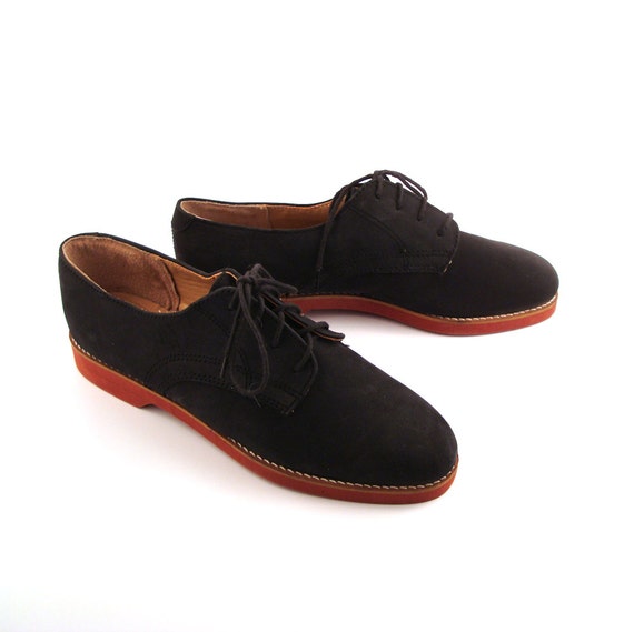 Leather Oxford Heels Vintage 1980s Black Hush Puppies