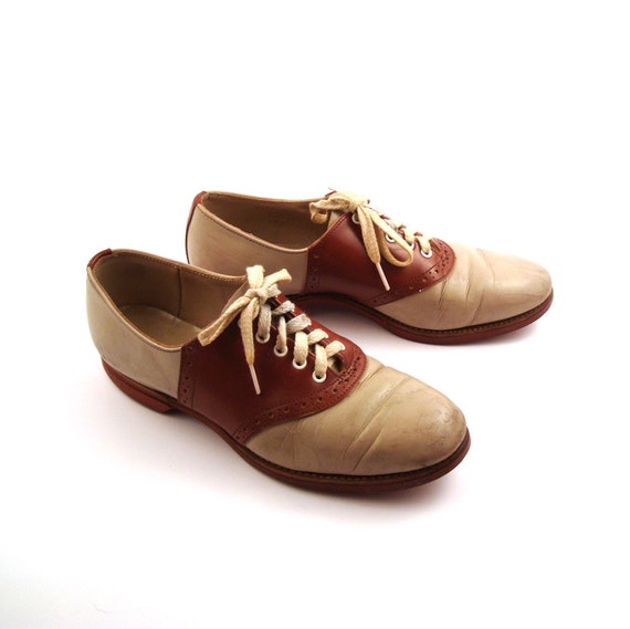 Saddle Shoes Vintage 1960s Brown Leather Oxfords Women's