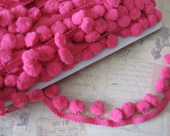 pom pom raspberry trim / pom craft pink Pompom hot yard fringe Retro Trim 2 Raspberry Pom