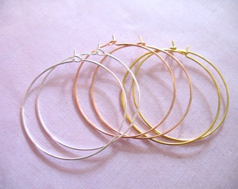 Shop Sale.. 25 pairs, 1.5 inch, HOOP Earrings Earwires, you pick Silver, Gold, Rose Gold Plated Brass, everyday size interchangeable ber