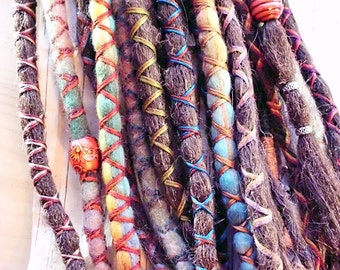 10 Custom Standard *Clip-in Synthetic Dreadlock Extensions Boho Dreads Hair Wraps & Beads