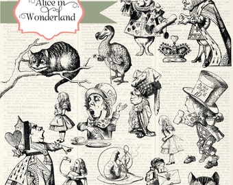 Instant Download - Alice In Wonderland, digital clip art and photoshop brushes: Commercial and Personal Use