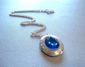 Silver Locket Jewel of the Sea Heart of the Ocean Titanic Necklace Necklace Sapphire Necklace September Birthstone Necklace Blue Locket