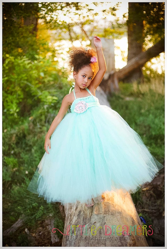 Mint Green Flower Girl Tutu Dress with Flower Sash