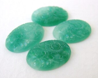 Vintage Flower Cabochon Jade Glass Carved Oval Japan 16x11mm gcb0689 (4)