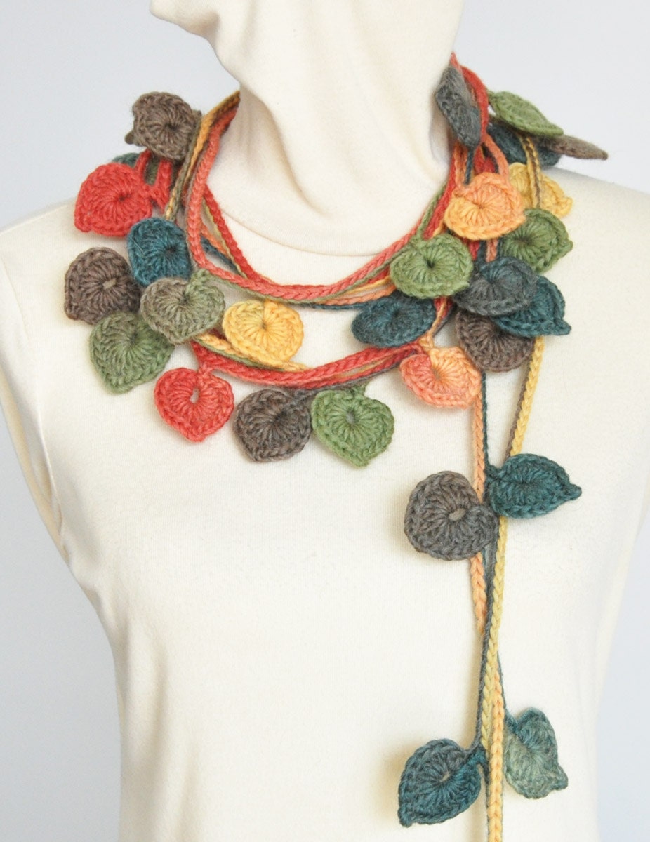 Colorful Leaf Crochet Multicolor Leaves Scarf/Lariat/Bib