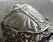 Wide Silver Cuff Bracelet Statement Butterfly Moth Art Nouveau Jewelry