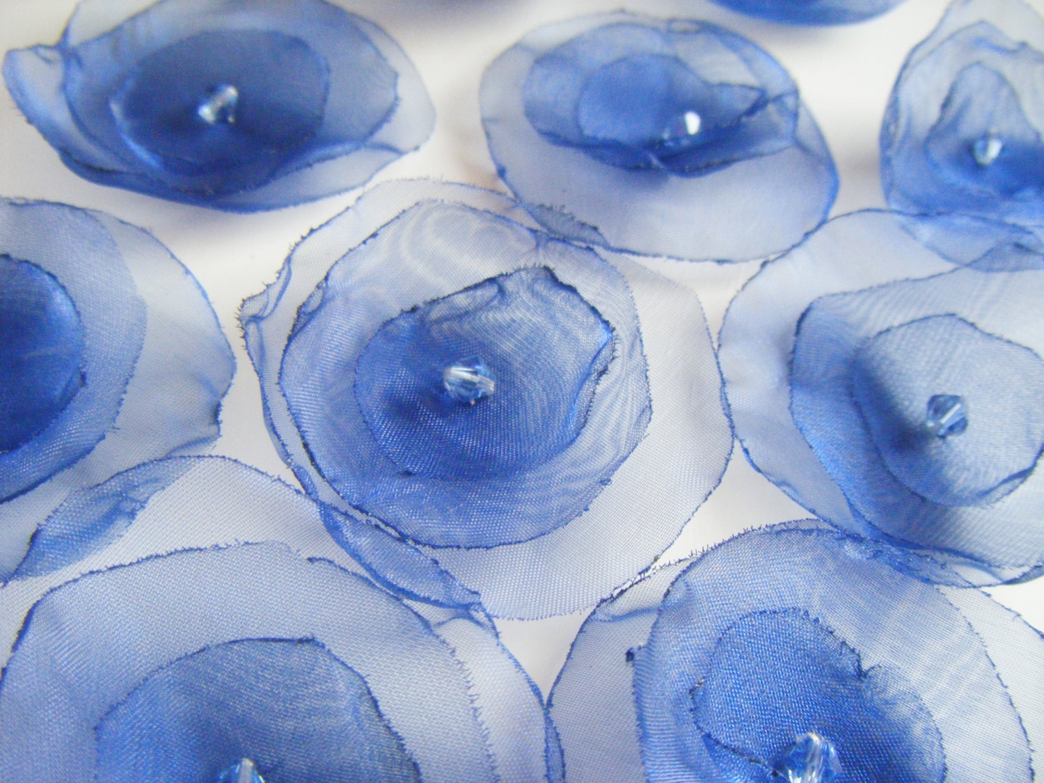 Blue silk organza fabric flower applique decoration flowers x