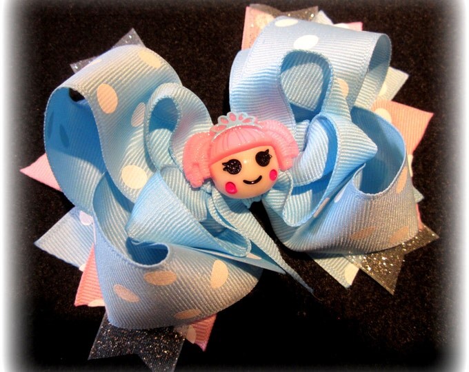 Boutique Hairbows, Girls Hairbows, Baby Bow, Funky Hairbow, 5 inch bow, Triple layered bow, Little Girl Bow, Blue dot Bow, Baby Boutique Bow