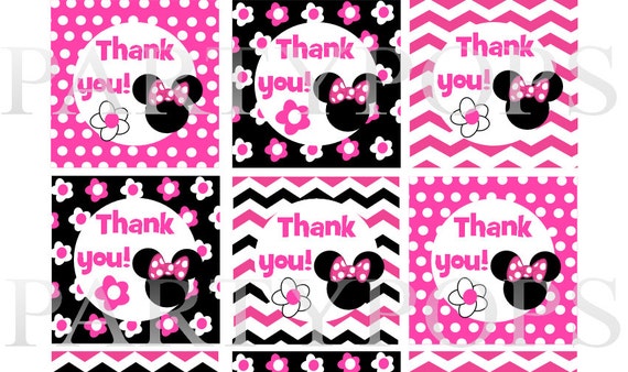 items similar to digital minnie mouse party thank you tag 2 circles
