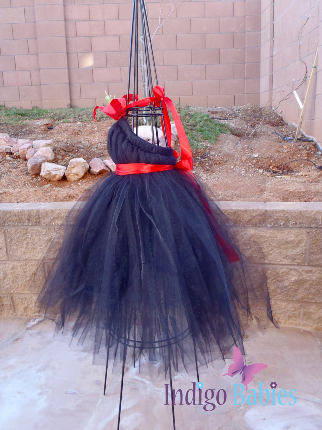 Tutu Dress Flower Girl Dress Black Tulle Red by indigobabies