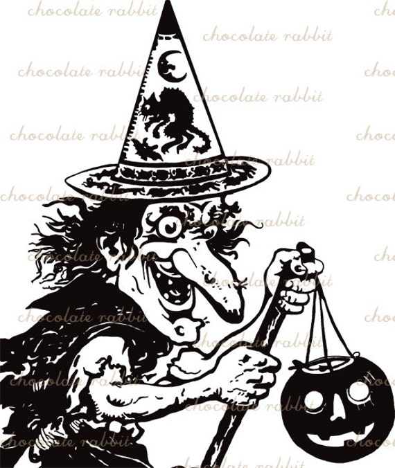 Vintage Halloween Witch Digital Download Clip Art Printable
