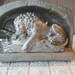 Antique Lion Of Lucerne In Lair Statue Plaster Cast Parian Figurine, Circa 1920, With Correspondence From Thorvaldsen Museum