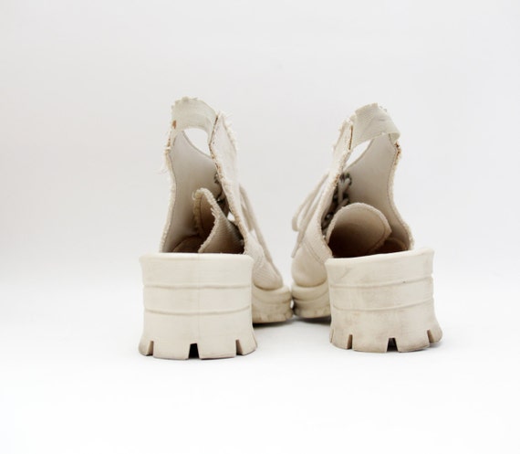 Vintage Shoes 90s White Chunky Canvas Platform Cut Out 7251