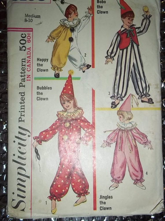 Clown Costume Sewing pattern Medium size 1965 by nancesnostalgia