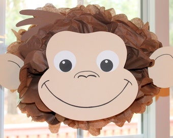 Curious George monkey inspired pom pom kit baby shower first birthday party decoration
