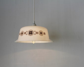 PYREX Bowl Pendant Lamp - Upcycled Hanging Lighting Fixture made with a Vintage Town and Country Casserole Dish - OOAK BootsNGus Lamps