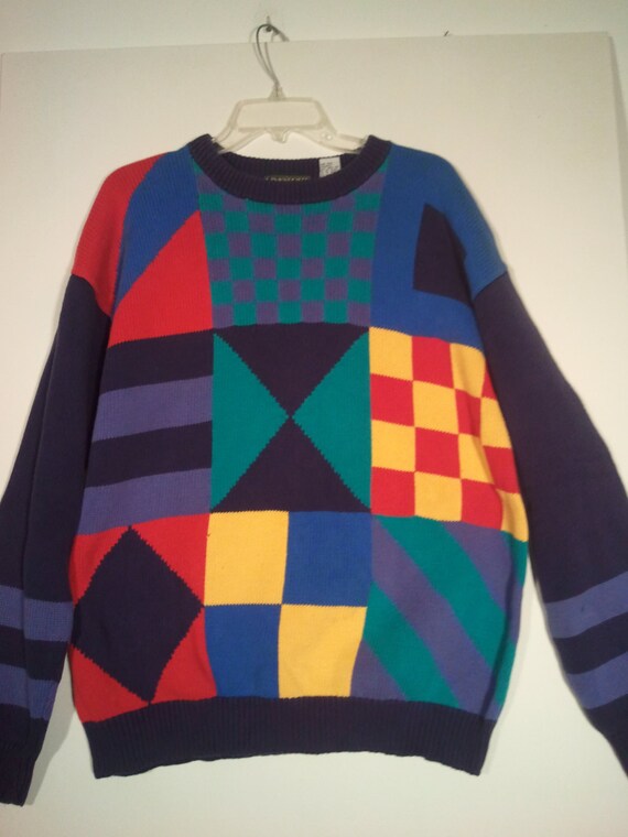80s sweater graphic design jumper pullover by BrightCloset on Etsy