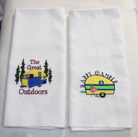 RV camping kitchen towels for the RV lover cute embroidery