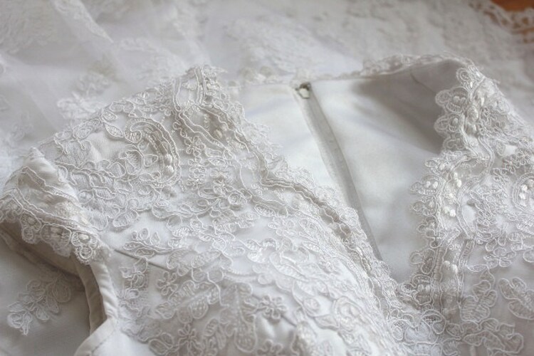 Modest Lace Overlay Wedding Dress Modest Wedding Dress by ieie