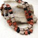 Beaded Long Earth Tones Necklace Rust Taupe Black Rustic Terracotta Ceramic Cushion Beads Sterling Silver