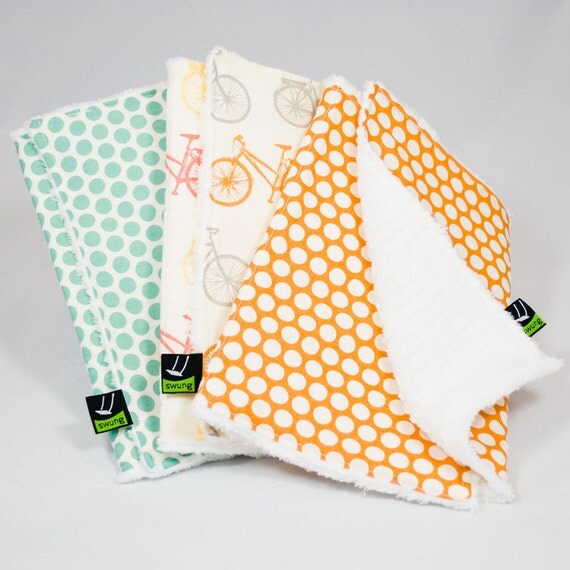Baby Burp Cloths Gender Neutral Bicycles orange and teal