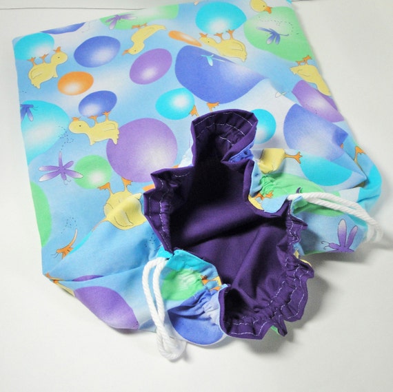 Duck Fabric gift bag, child tote reversible, purple, blue, reusable ...