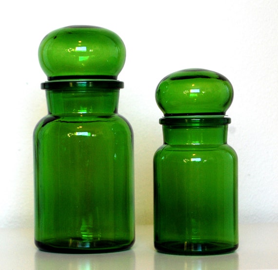 Vintage Green Glass Jar Apothecary Bubble Top by SackLunchTime